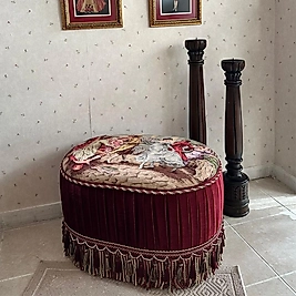 Dokuma Goblenli Ceviz Puf