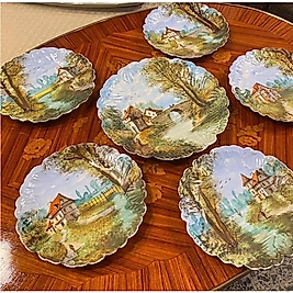 Fransız El Boyama Tablo Formunda Bir Büyük 5 Ortaboy Set